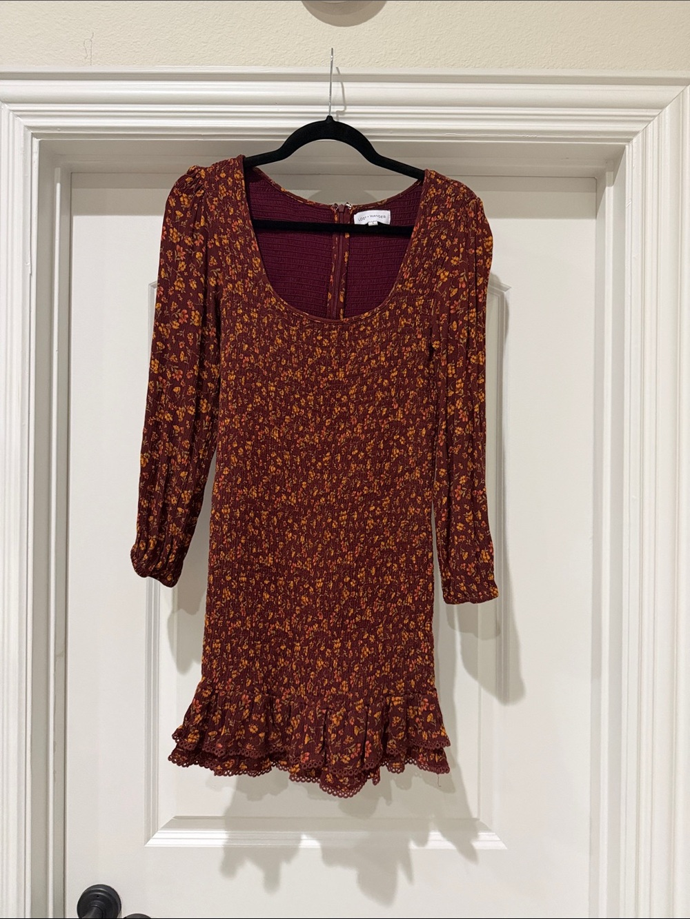 Lost + Wander Burgundy Mini Dress with Yellow Floral Print
